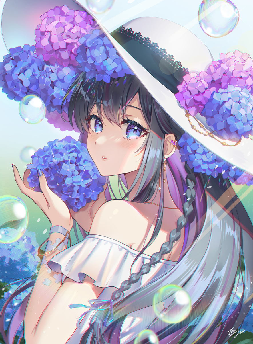 This is a pixiv picture whose title is 紫陽花の子.