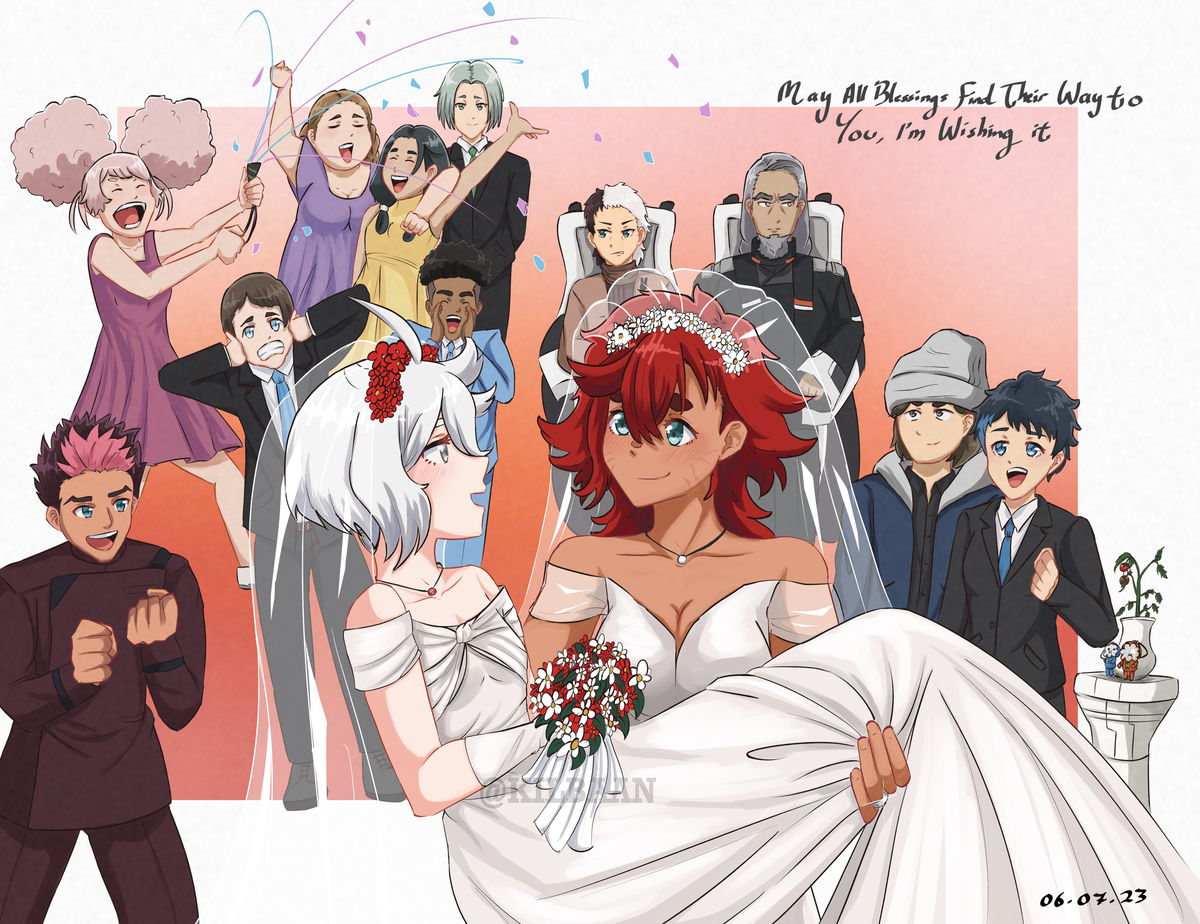 This is a pixiv picture whose title is SuleMio x G Gundam Wedding!.