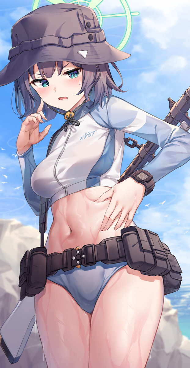 This is a pixiv picture whose title is むぅ…海の幸、食べすぎたか？.