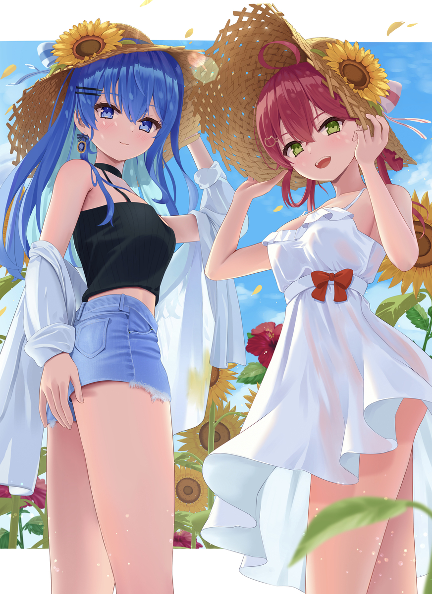 This is a pixiv picture whose title is 夏、向日葵とみこめっと.