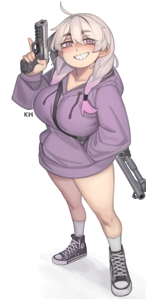 This is a pixiv picture whose title is more Violet with gun.