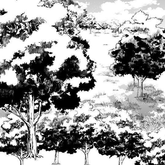 This is a pixiv picture whose title is 黒樹木_少年誌風ブラシ.