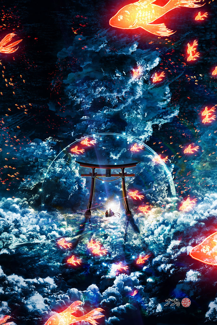 This is a pixiv picture whose title is 月の鳥居.