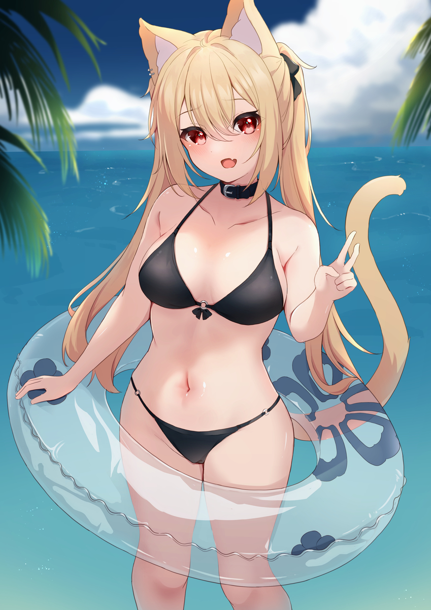 This is a pixiv picture whose title is 水着ねこちゃん.