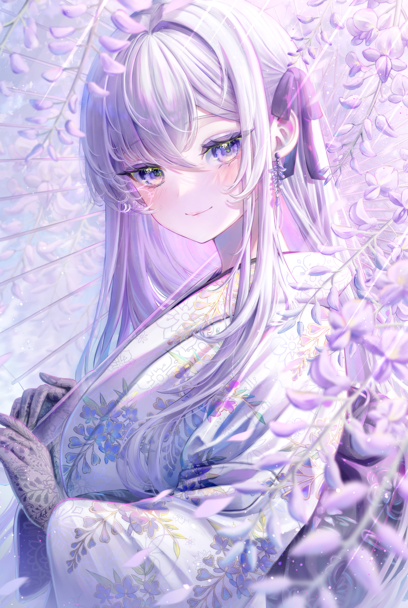 This is a pixiv picture whose title is 藤の帳.