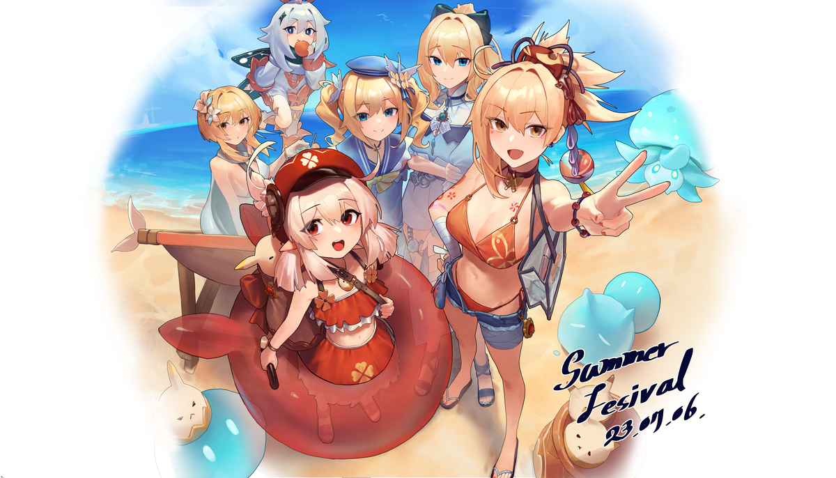 This is a pixiv picture whose title is genshin summer festival.