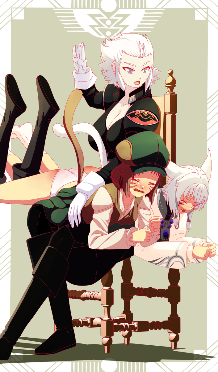 This is a pixiv picture whose title is Double OTK Spanking.