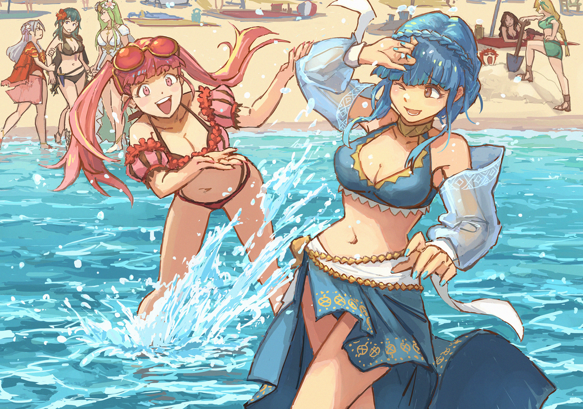 This is a pixiv picture whose title is Playing at The Beach.