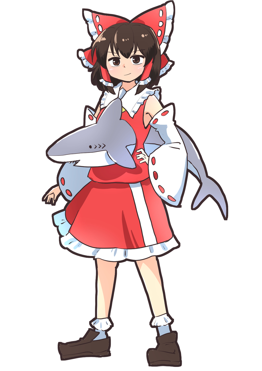 This is a pixiv picture whose title is サメ貫通霊夢.