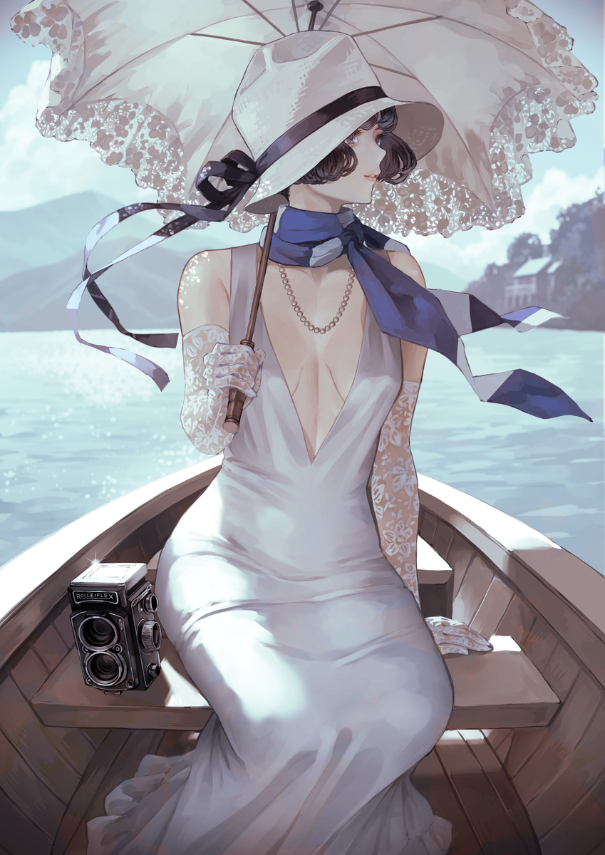 This is a pixiv picture whose title is 湖上.