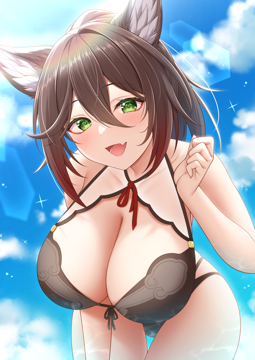 This is a pixiv picture whose title is 水着停雲.