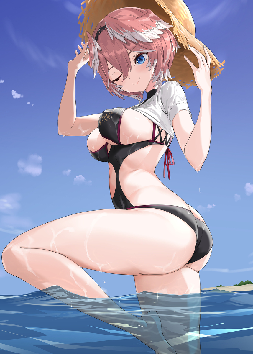 This is a pixiv picture whose title is 海だー！ウレシー！ハッハー↑.