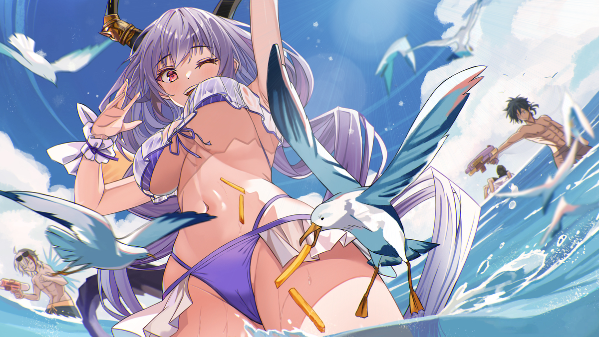 This is a pixiv picture whose title is 夏天！泳装！和整点薯条.