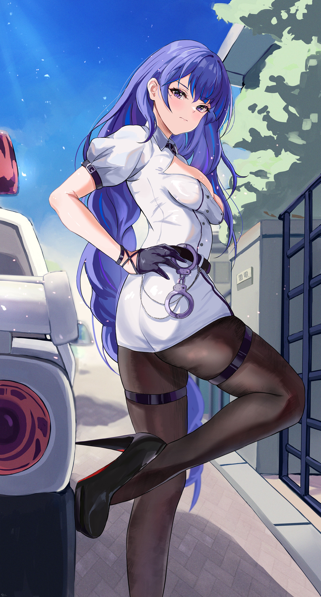 This is a pixiv picture whose title is 婦警服装の雷電将軍.