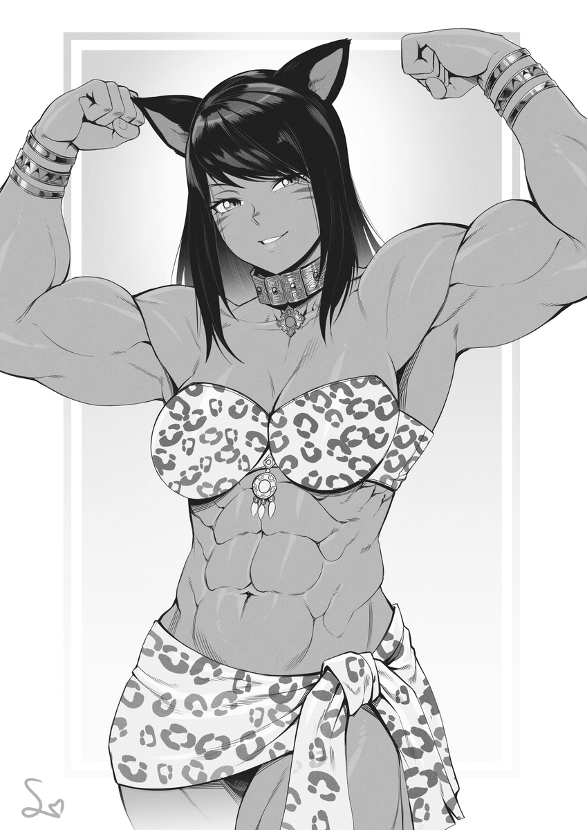 This is a pixiv picture whose title is Muscular catgirl.