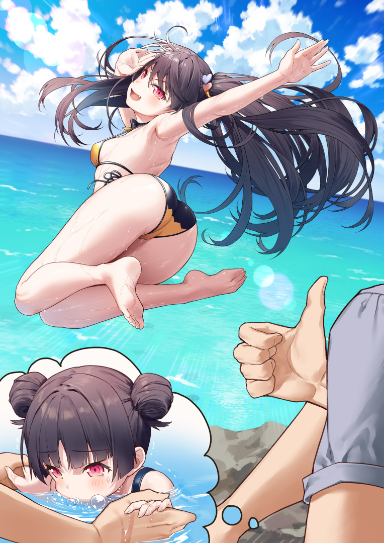 This is a pixiv picture whose title is 海に飛びこめるようになった妹🌊.