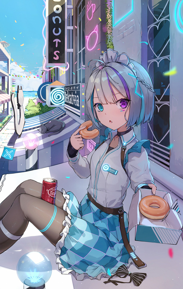 This is a pixiv picture whose title is ドーナツ屋さんの店員さんの休憩時間・Donut Break.