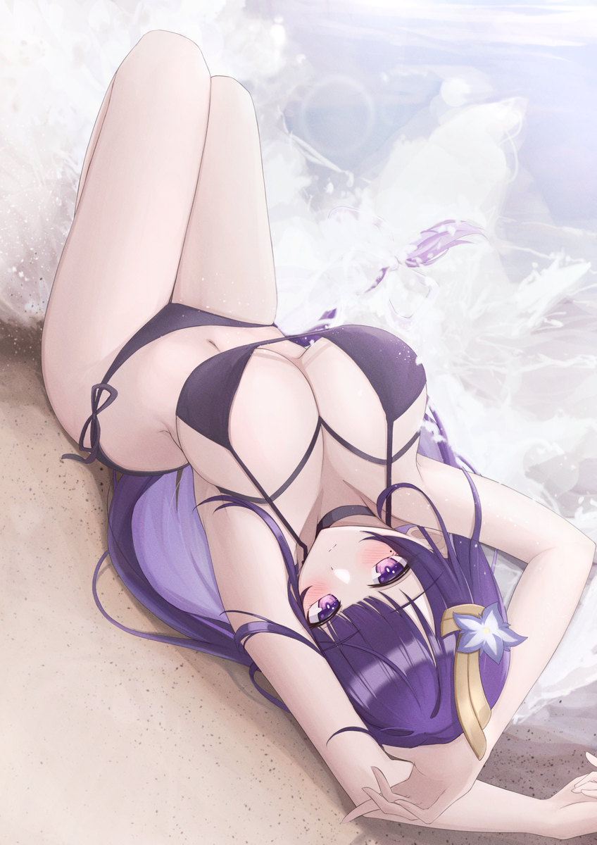 This is a pixiv picture whose title is 雷電将軍(水着).