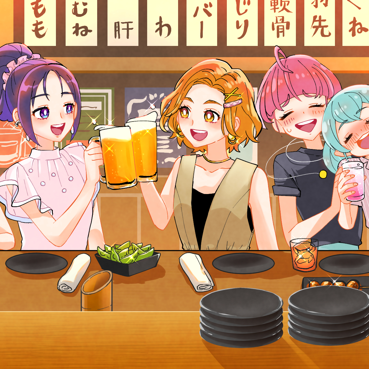 This is a pixiv picture whose title is 乾杯ナリ～🍻.