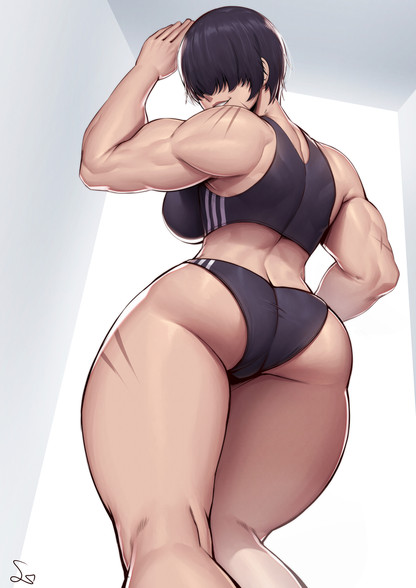 This is a pixiv picture whose title is Muscular girl low angle.