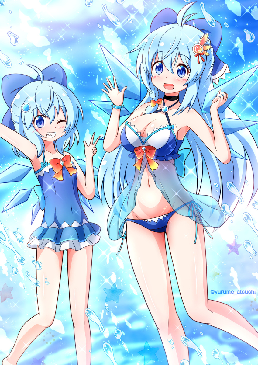 This is a pixiv picture whose title is ロングチルノちゃん！＆チルノちゃん！【サマー】.