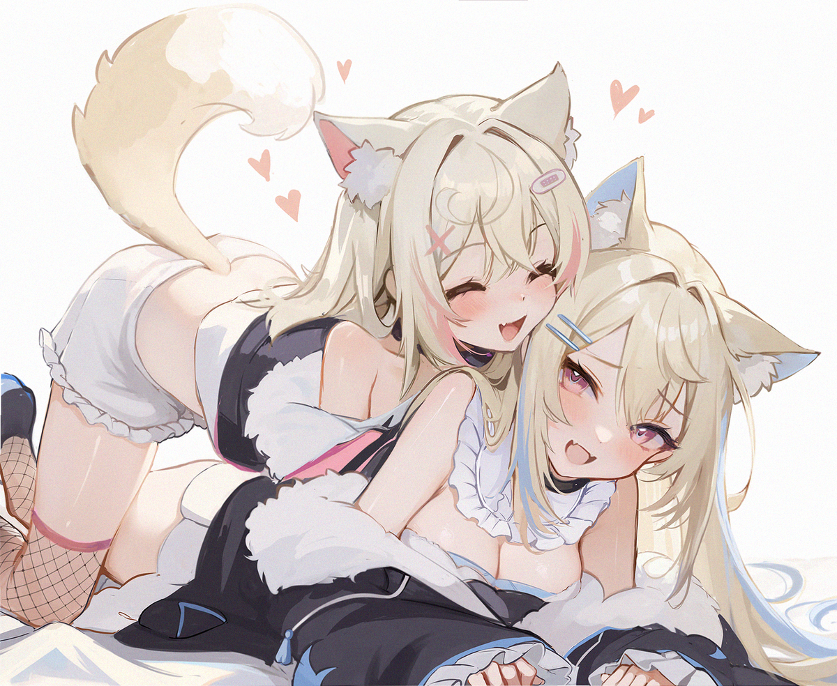 This is a pixiv picture whose title is Fuwawa & Mococo 🐾.