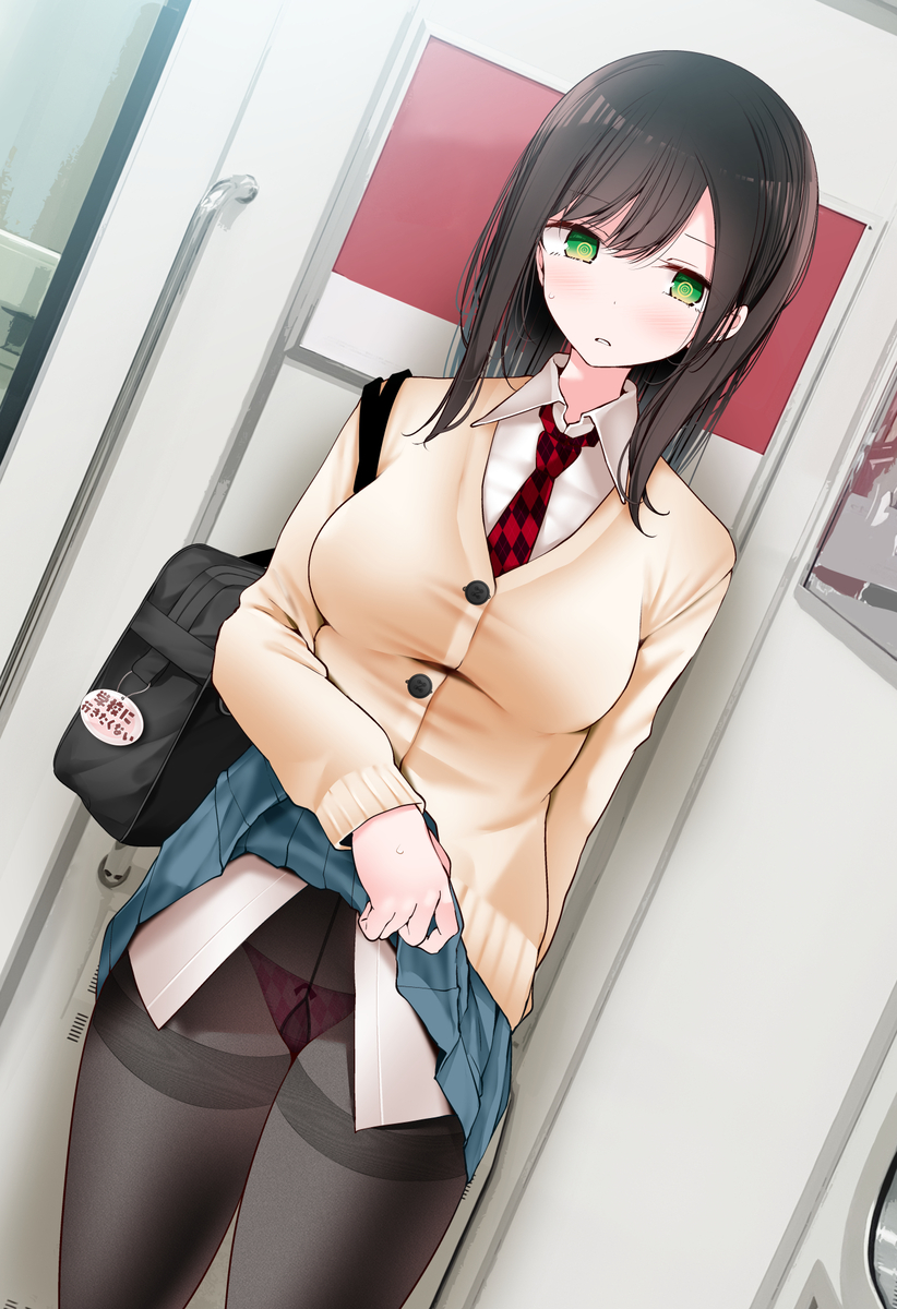 This is a pixiv picture whose title is 通勤電車でぱんつを見せてくるJKちゃん.