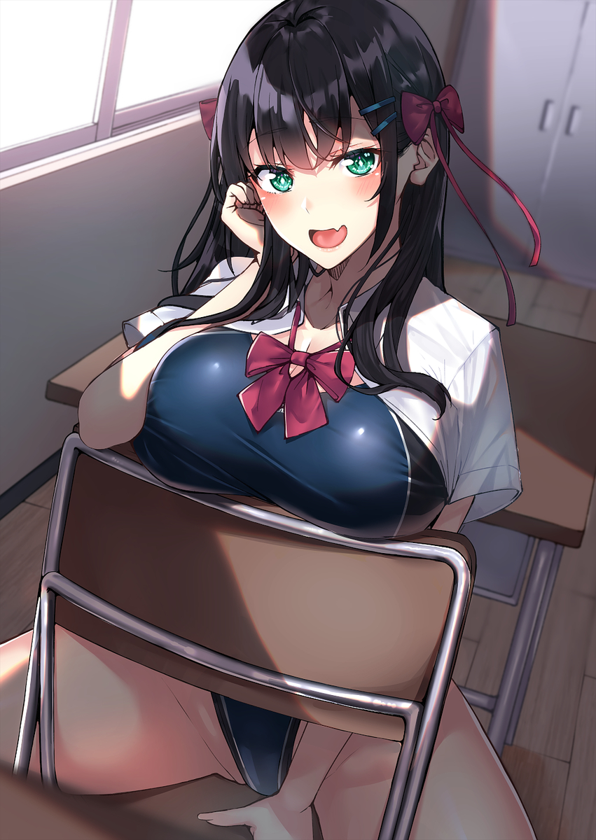 This is a pixiv picture whose title is 「せんせーいっつも見てますよね笑」.