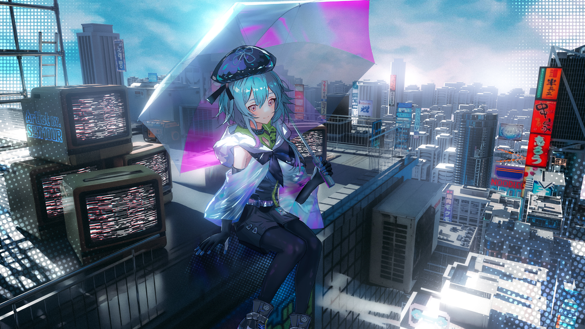 This is a pixiv picture whose title is 【手书的图】水月· Synthwave.