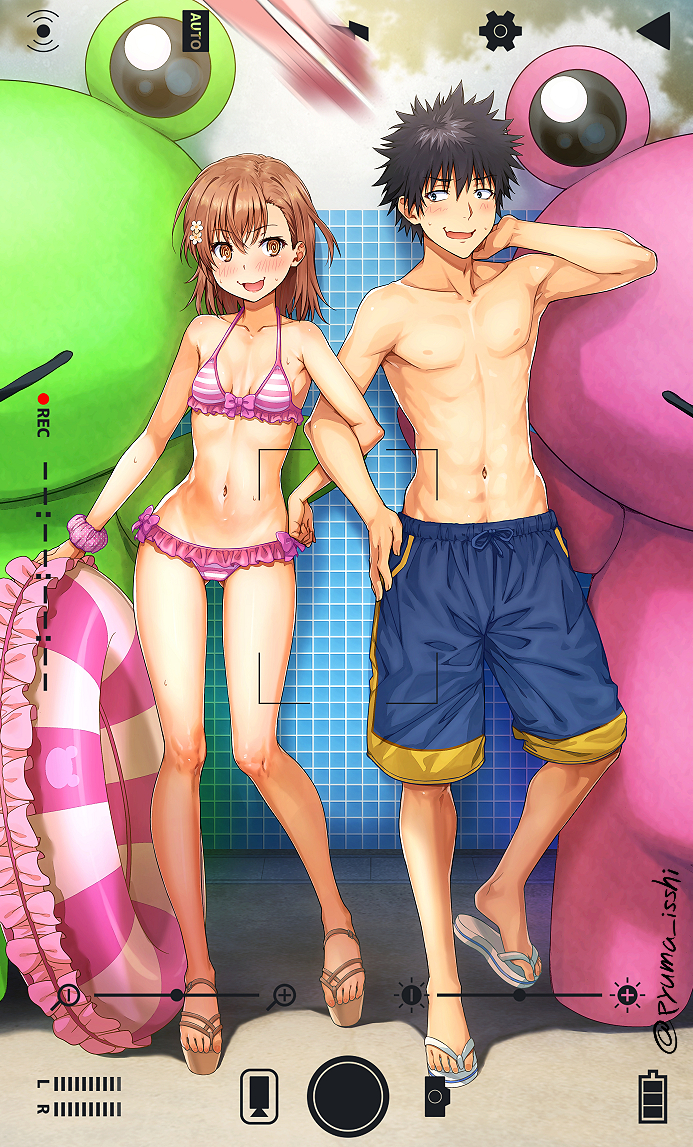 This is a pixiv picture whose title is カップル腕組ツーショットで限定ゲコ太グッズプレゼント.
