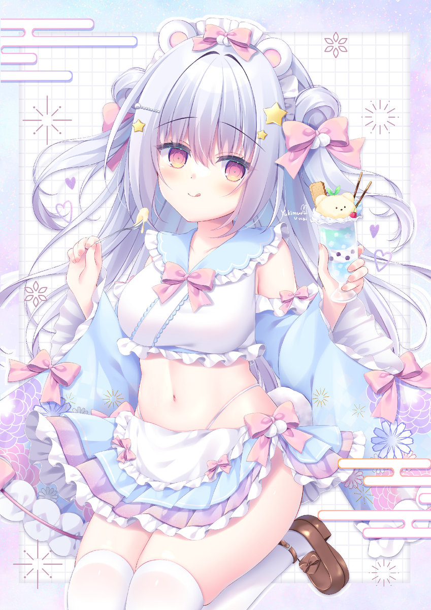 This is a pixiv picture whose title is しろくま和メイド.