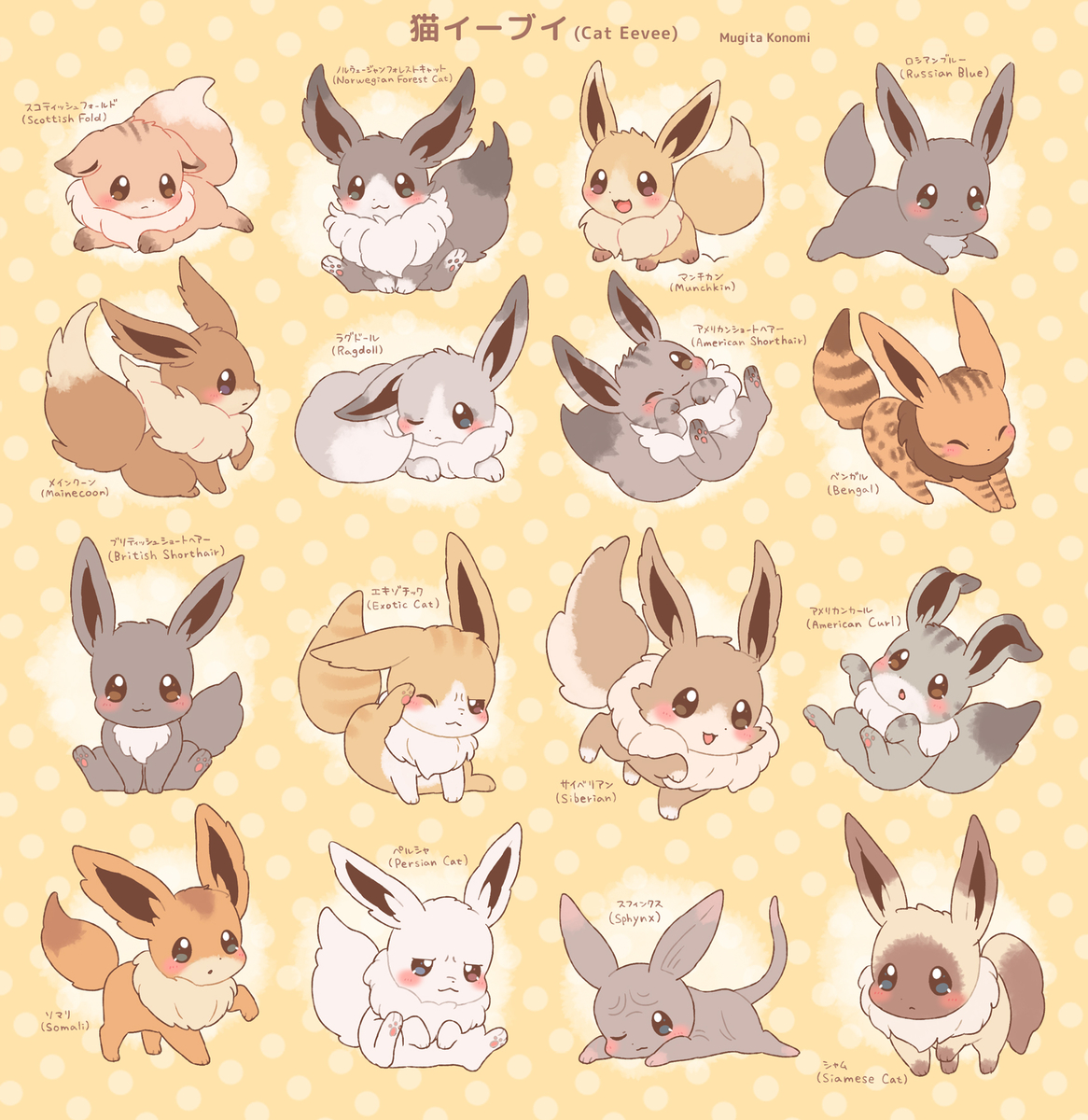 This is a pixiv picture whose title is 猫とイーブイをミックス！🐈.