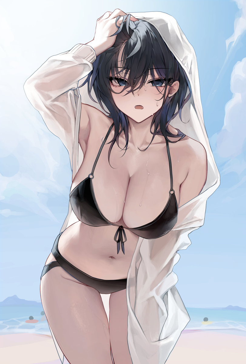 This is a pixiv picture whose title is 「暑いなぁ」.