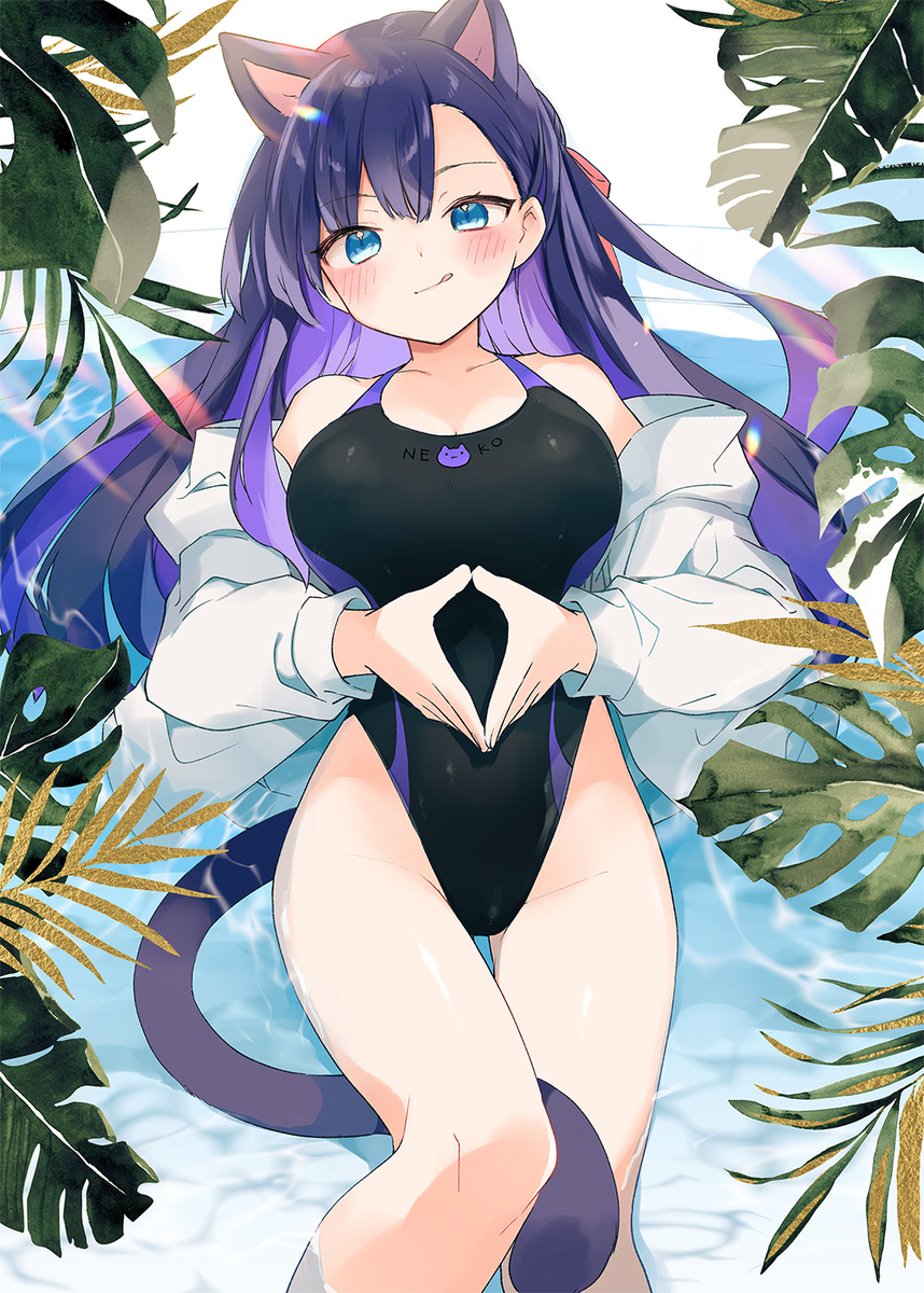 This is a pixiv picture whose title is ねころびねこ水着.
