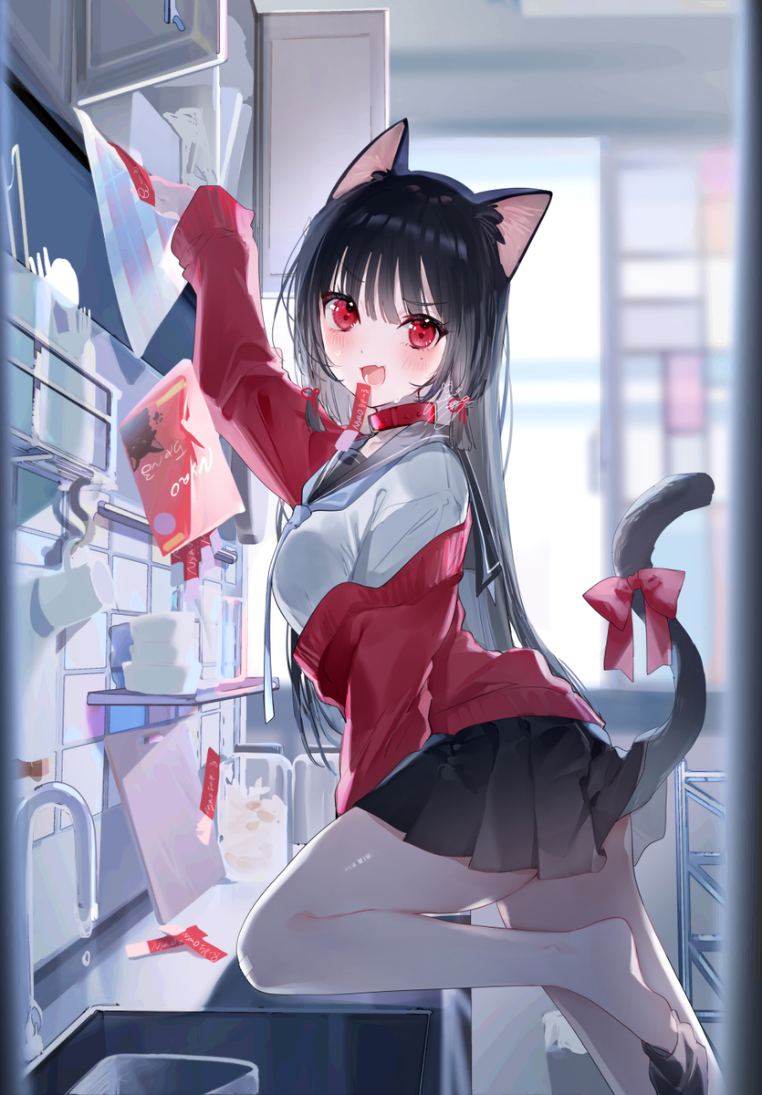 This is a pixiv picture whose title is 「ン”に“ゃ.....‼ご主人"....‼‼」.