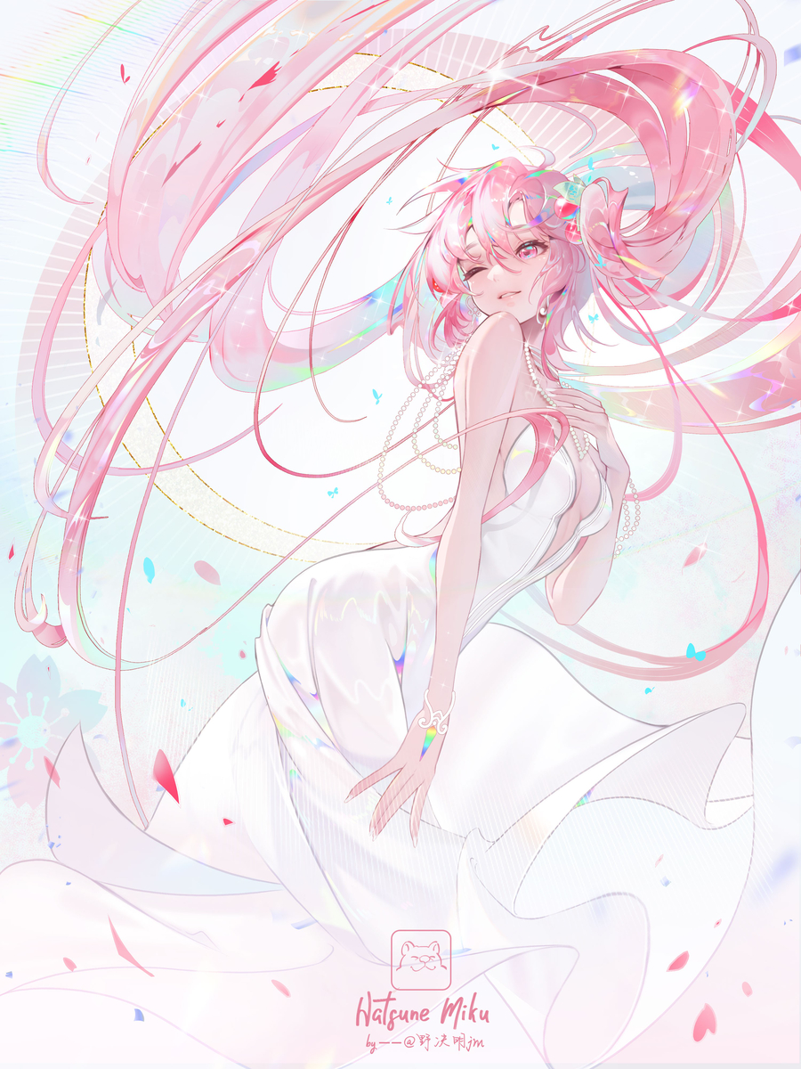 This is a pixiv picture whose title is miku 樱初音.