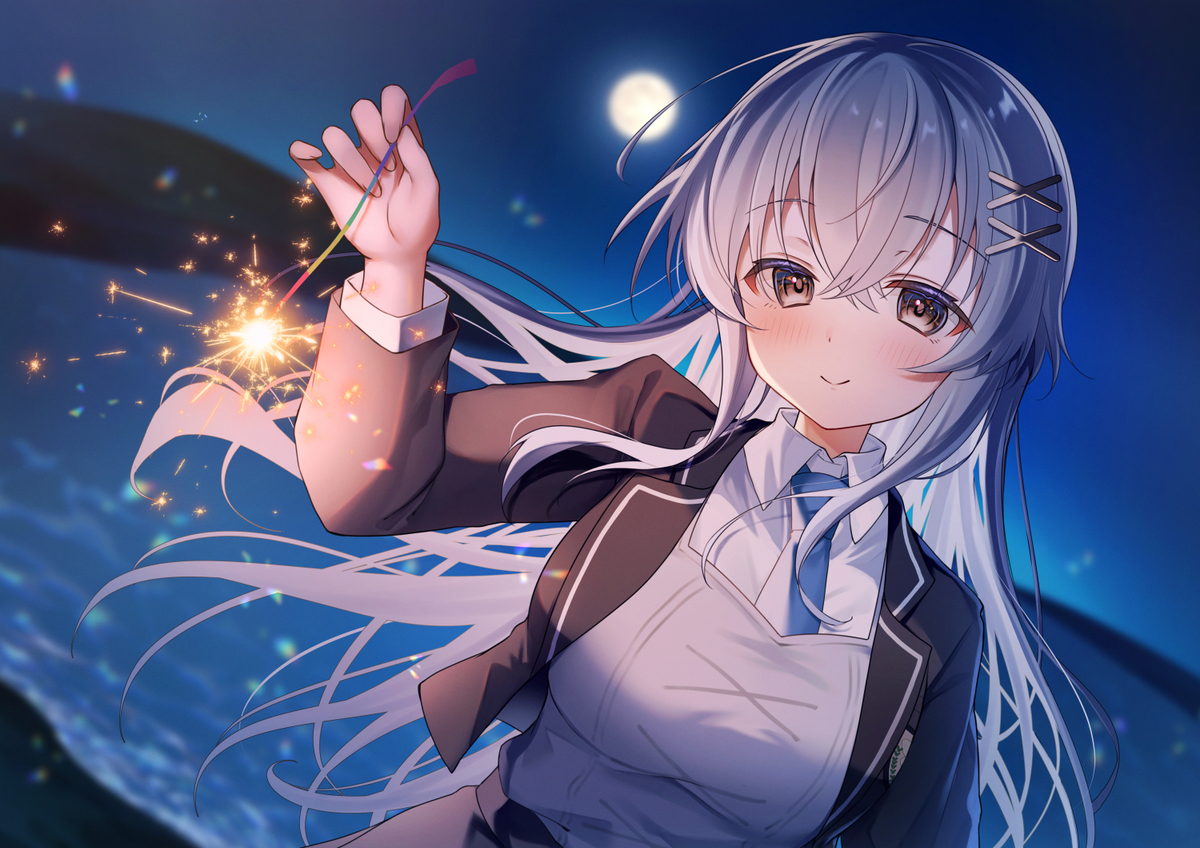 This is a pixiv picture whose title is キミと線香花火.