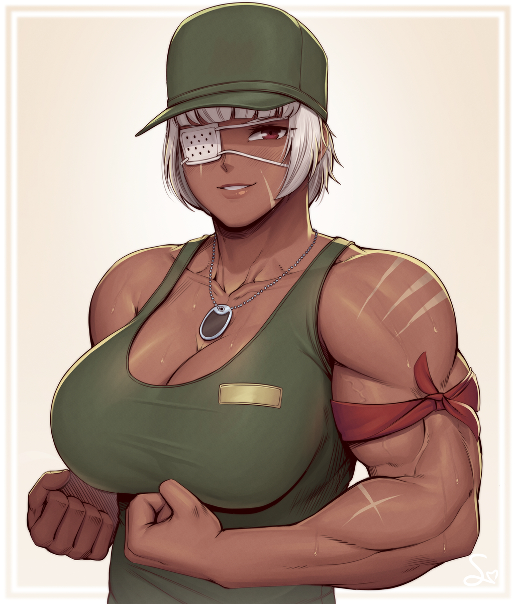 This is a pixiv picture whose title is Muscular army girl.