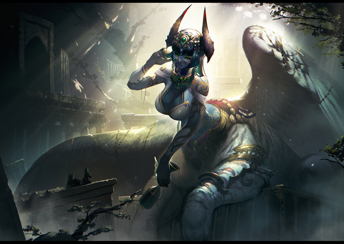 This is a pixiv picture whose title is 古代遺跡のスフィンクス.