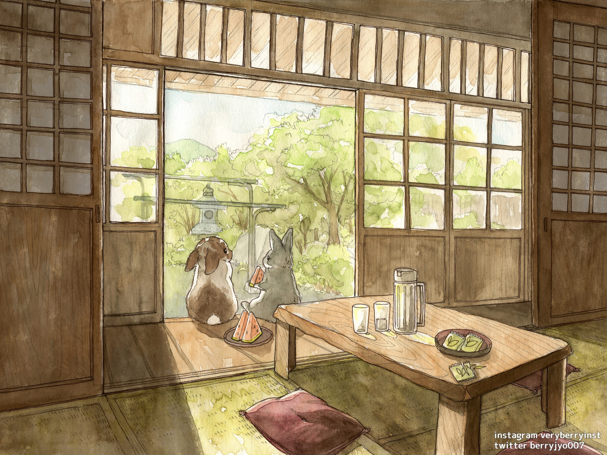 This is a pixiv picture whose title is 〜うさぎさんのお盆〜.