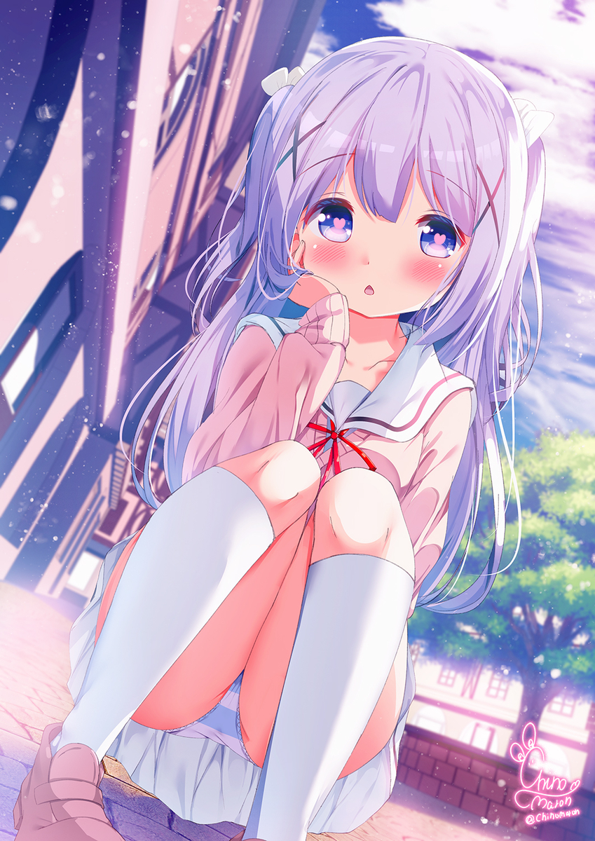 This is a pixiv picture whose title is うさぎ目線のハート目チノちゃん.
