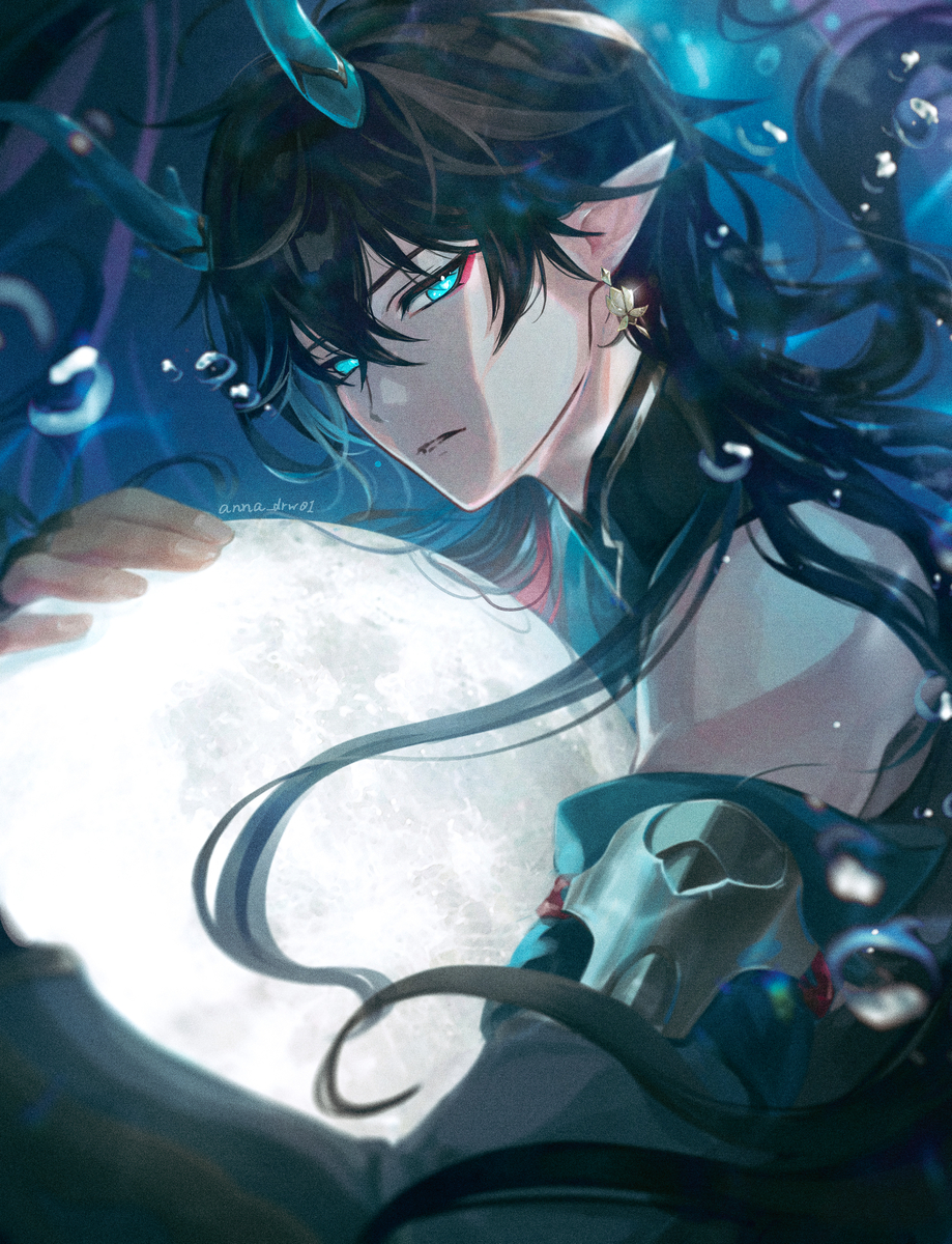 This is a pixiv picture whose title is 飲月.