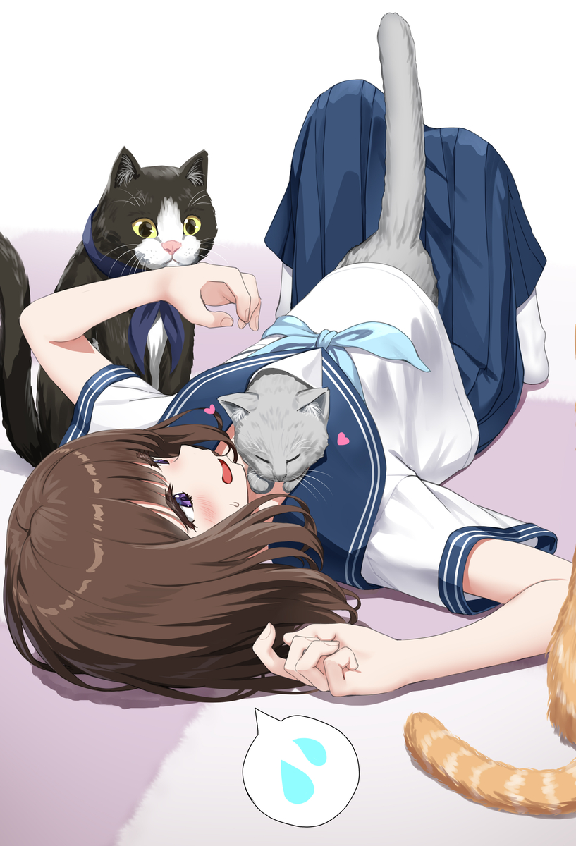 This is a pixiv picture whose title is 猫まみれ.