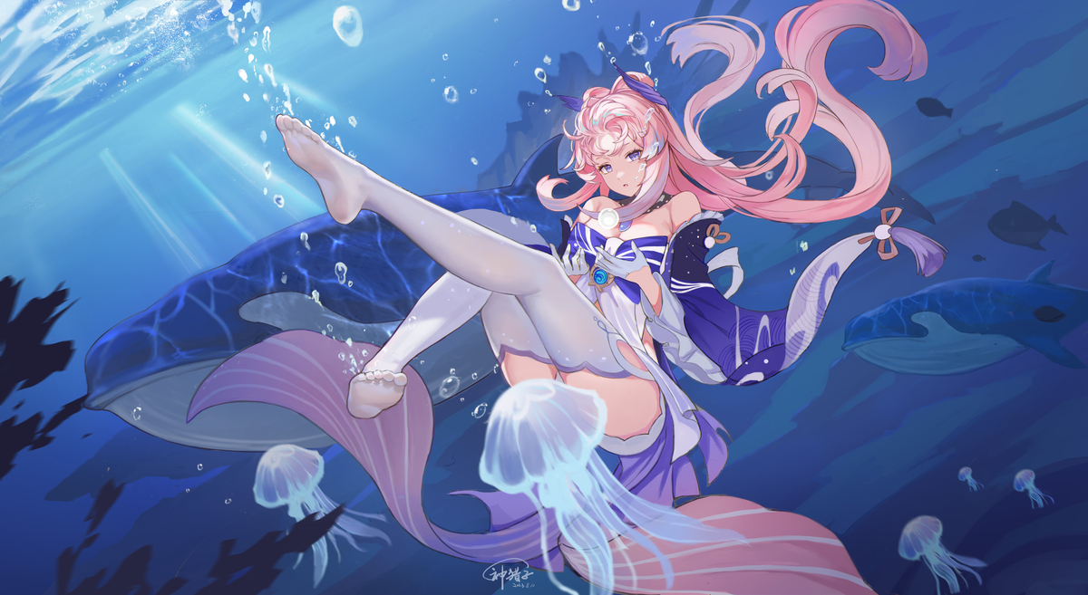 This is a pixiv picture whose title is 原神同人  珊瑚宫心海.