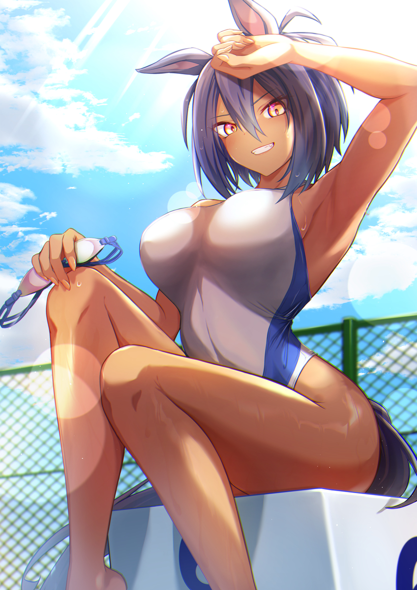 This is a pixiv picture whose title is 競泳水着のヒシアマ姐さん.