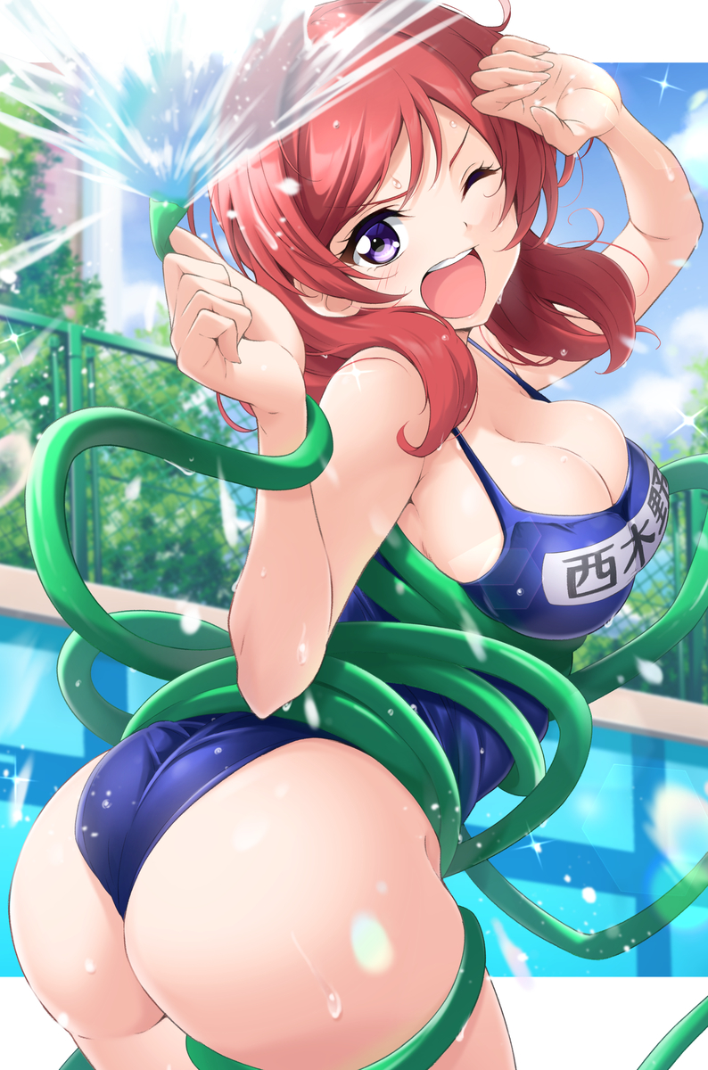 This is a pixiv picture whose title is 「スク水真姫ちゃん」.