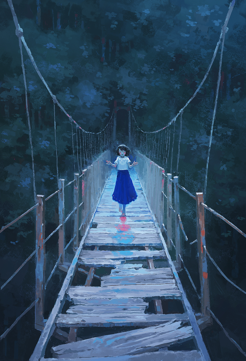 This is a pixiv picture whose title is 吊り橋.