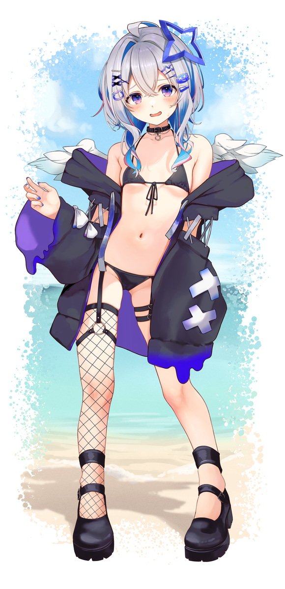 This is a pixiv picture whose title is 新衣装×水着かなたん.