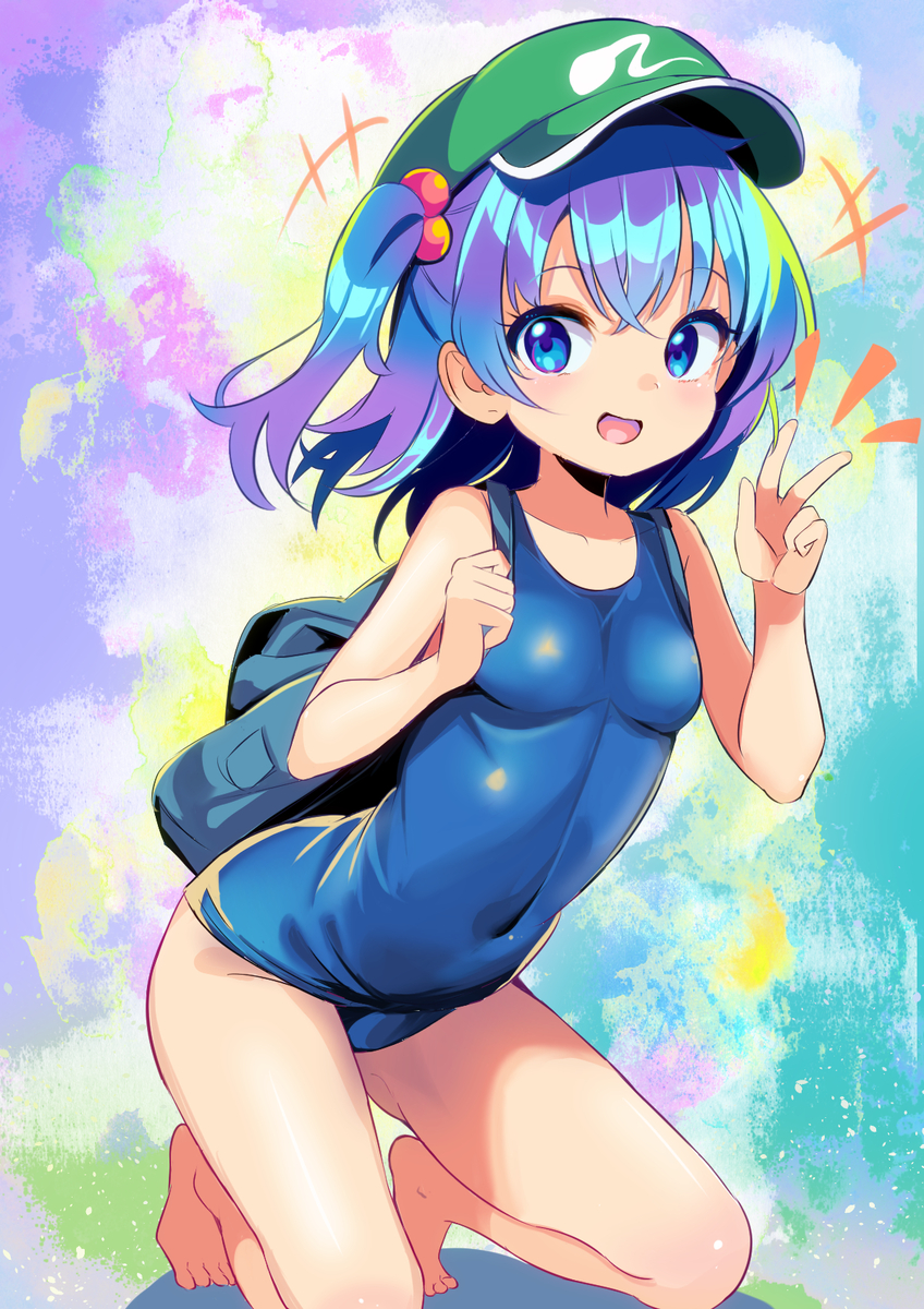 This is a pixiv picture whose title is スク水にとり(健全).
