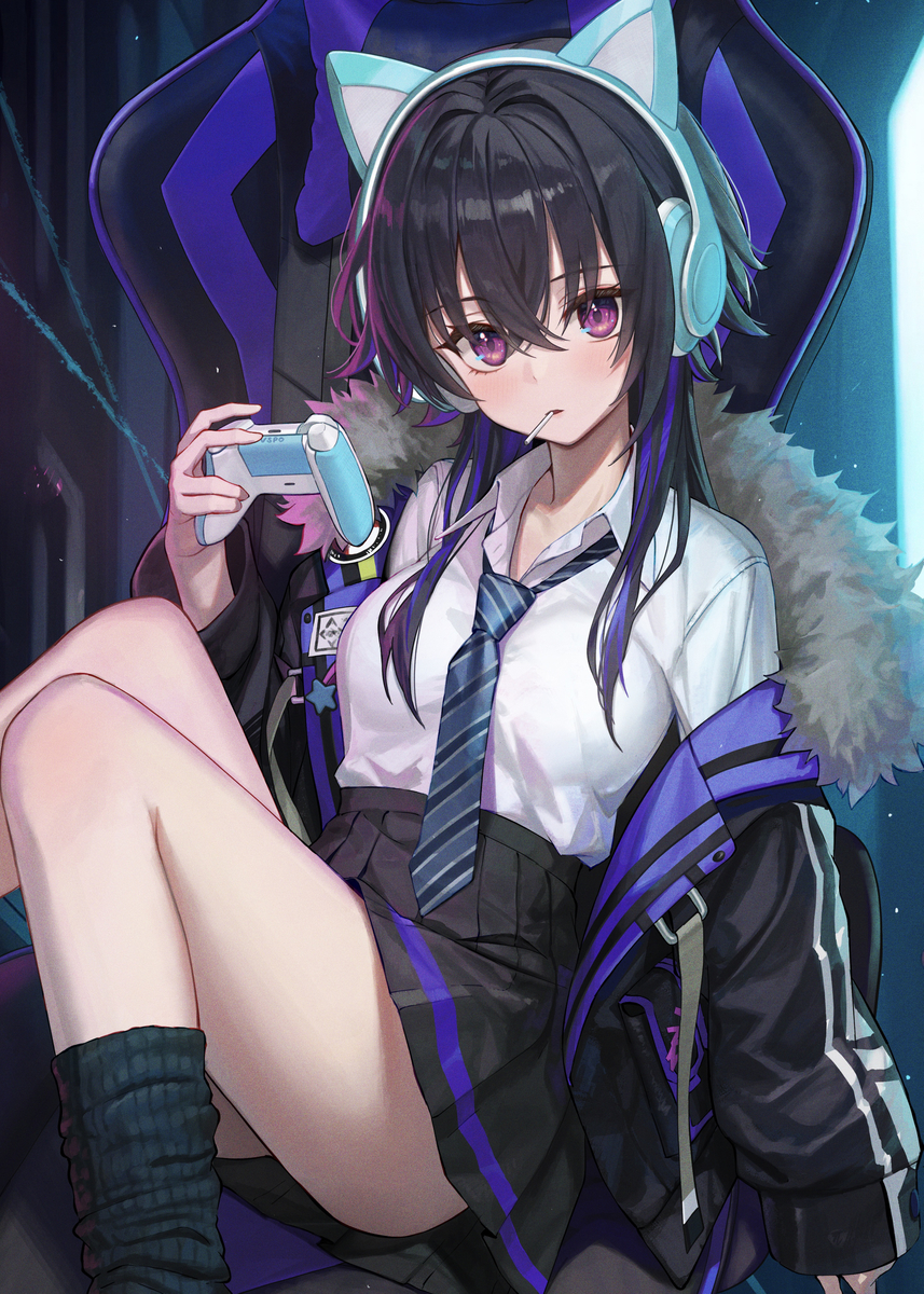 This is a pixiv picture whose title is 猫耳ヘッドホンのせ.